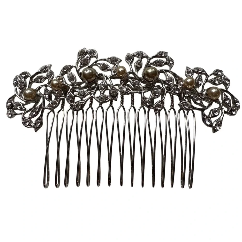 J.Crew Pearl Hair Comb Rhinestone Floral‎ Bridal Wedding Prom Accessory